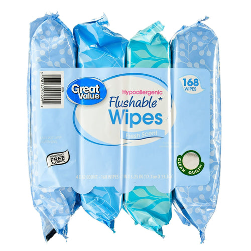 Great Value Fresh Scent Flushable Wipes, 4 Resealable Packs, 168 Total Wipes EasyOptionXY LLC