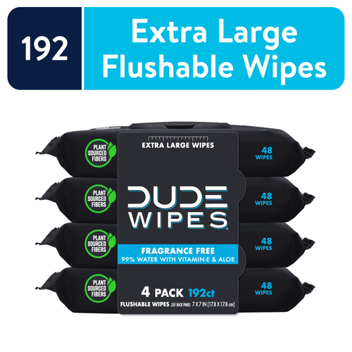 DUDE Wipes Unscented XL Flushable Wipes, 4 Flip-Top Packs, 48 Wipes per Pack, 192 Total Wipes EasyOptionXY LLC
