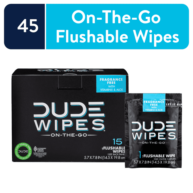 DUDE Wipes Flushable Wipes, Unscented XL On-The-Go Wet Wipes, 15 Count, 3 Pack EasyOptionXY LLC