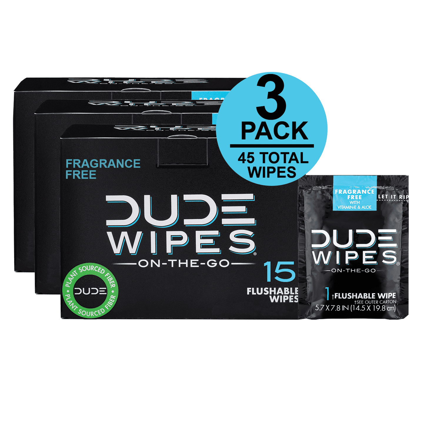 DUDE Wipes Flushable Wipes, Unscented XL On-The-Go Wet Wipes, 15 Count, 3 Pack EasyOptionXY LLC