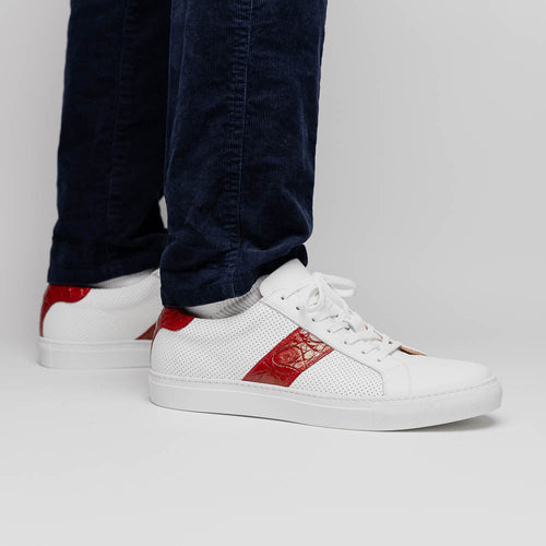 Zelli Italia 61-101-RED OLYMPIAS Italian Calfskin and Crocodile Stripe, Red