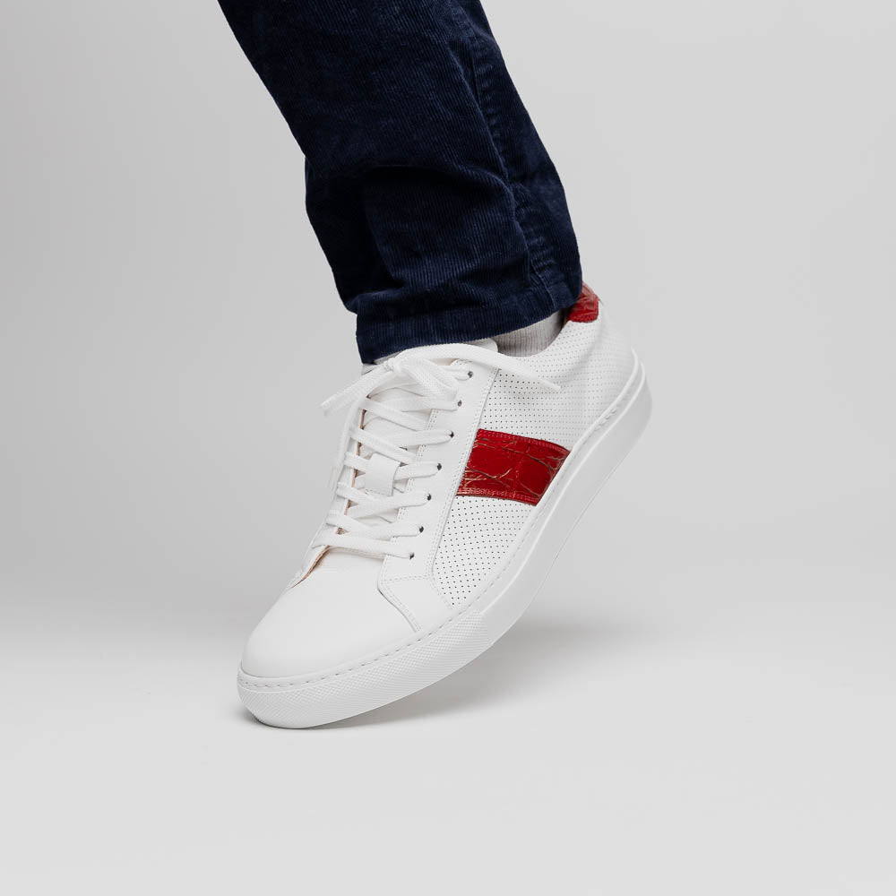 Zelli Italia 61-101-RED OLYMPIAS Italian Calfskin and Crocodile Stripe, Red