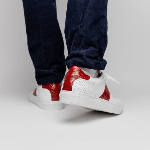 Zelli Italia 61-101-RED OLYMPIAS Italian Calfskin and Crocodile Stripe, Red