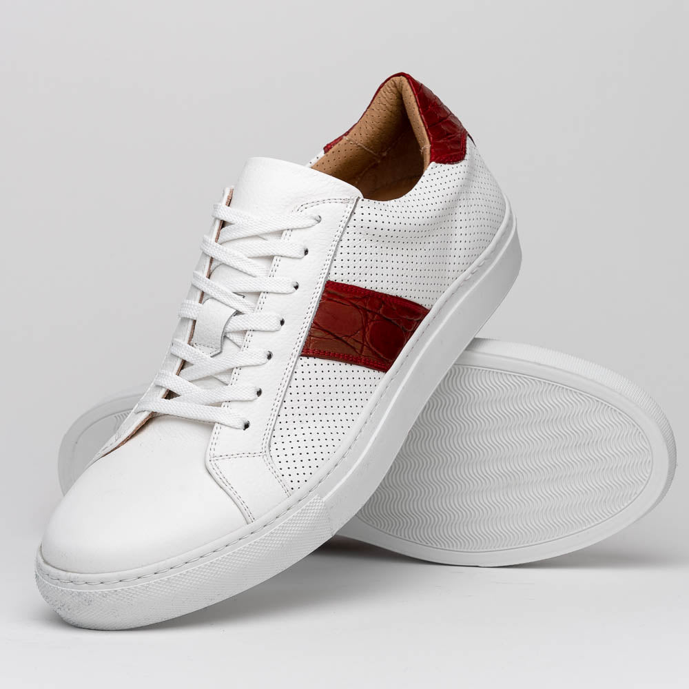 Zelli Italia 61-101-RED OLYMPIAS Italian Calfskin and Crocodile Stripe, Red