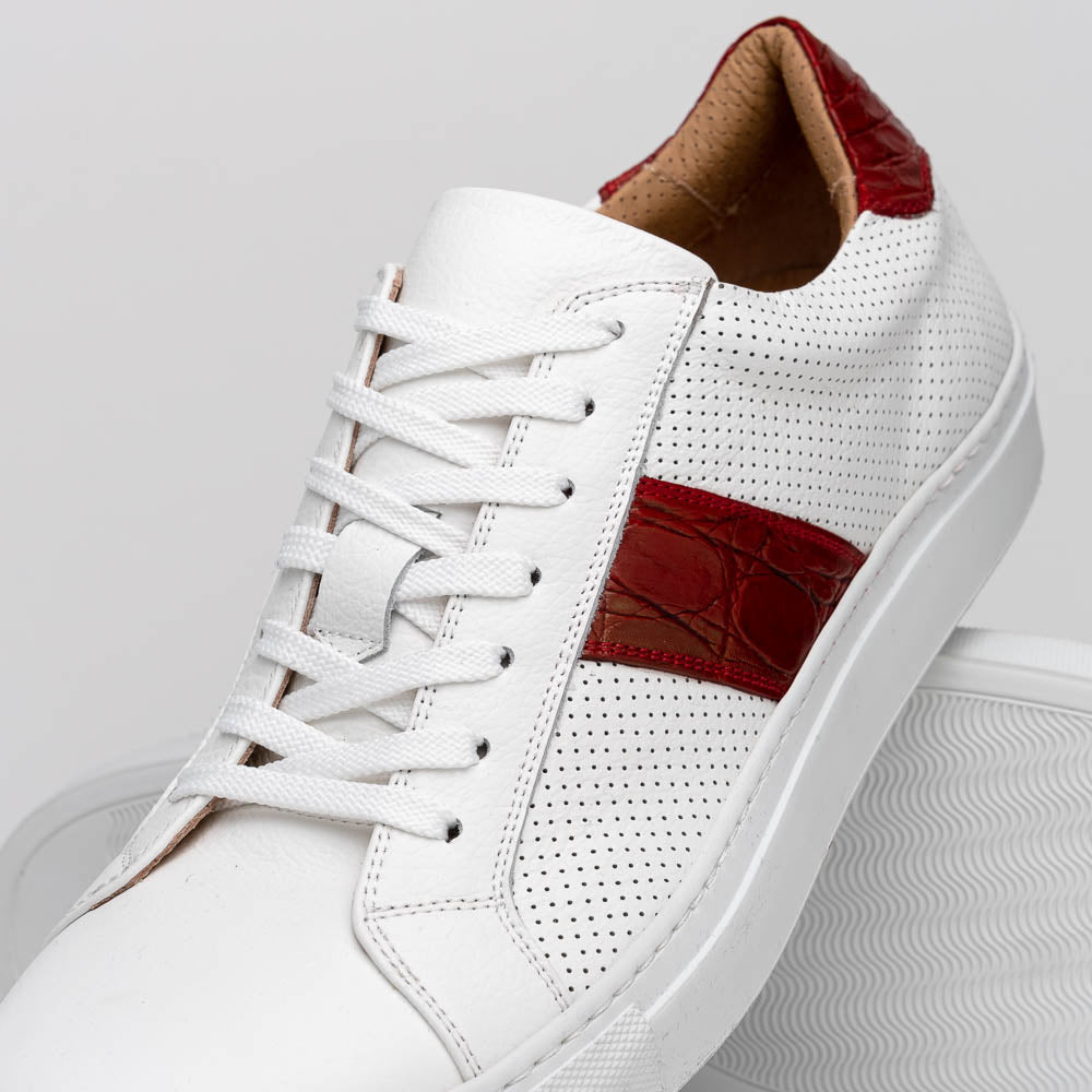 Zelli Italia 61-101-RED OLYMPIAS Italian Calfskin and Crocodile Stripe, Red