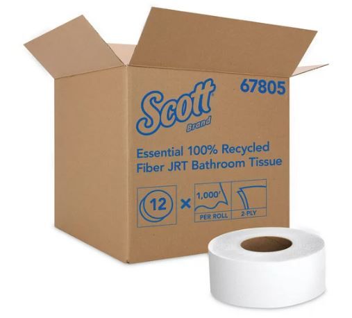 Scott Essential 100% Recycled Fiber JRT Bathroom Tissue for Business, Septic Safe, 2-Ply, White, 1000 ft, 12 Rolls/Carton EasyOptionXY LLC