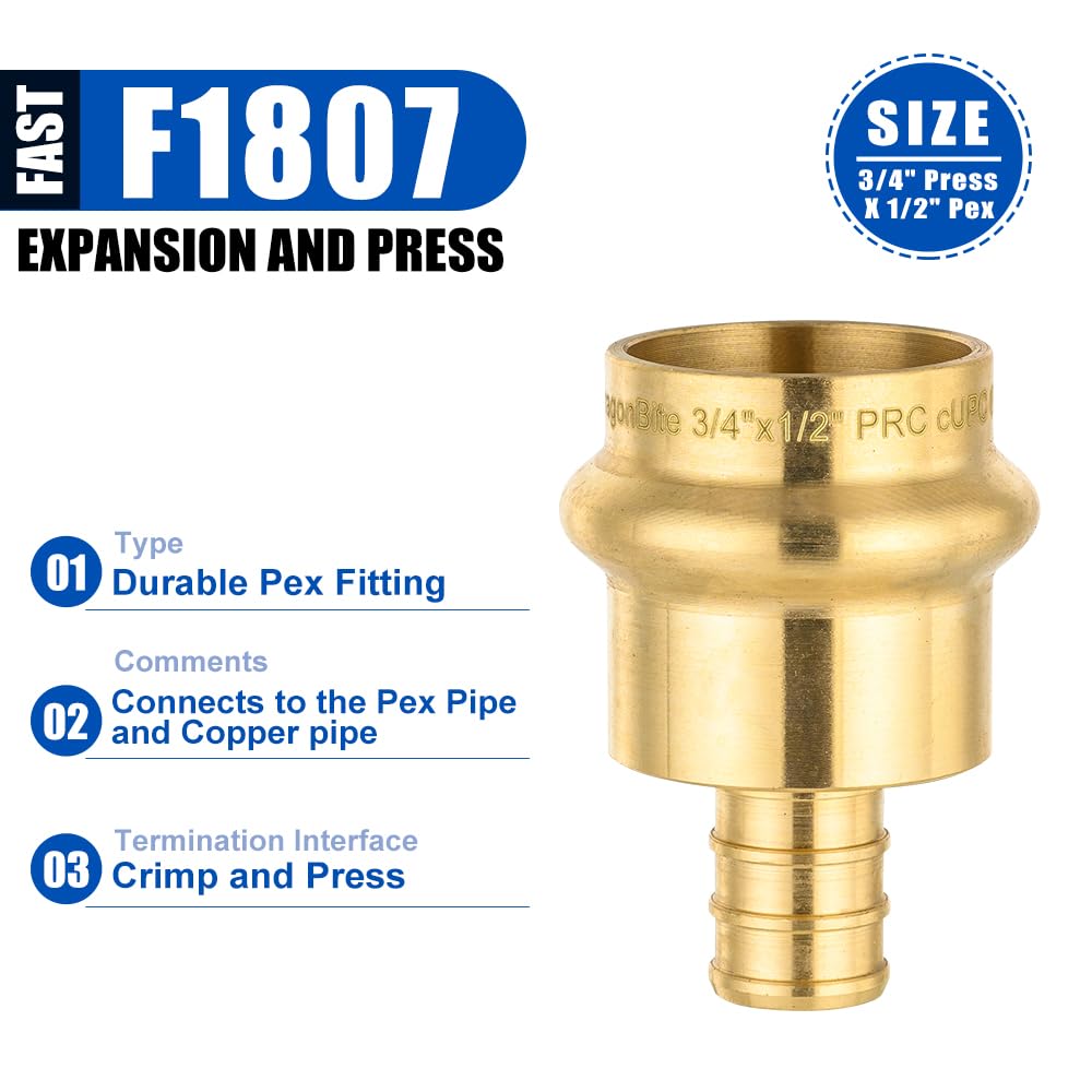 Pro 10-Pack 3/4" Press x 1/2" PEX Crimp Brass Adapter (Lead Free)