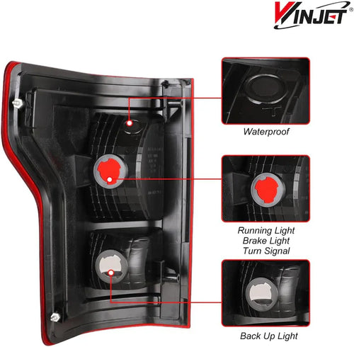 Winjet 2015-2017 Ford F-150 w/Factory Halogen Type Taillight - Chrome /Red OffRoadUSA.com