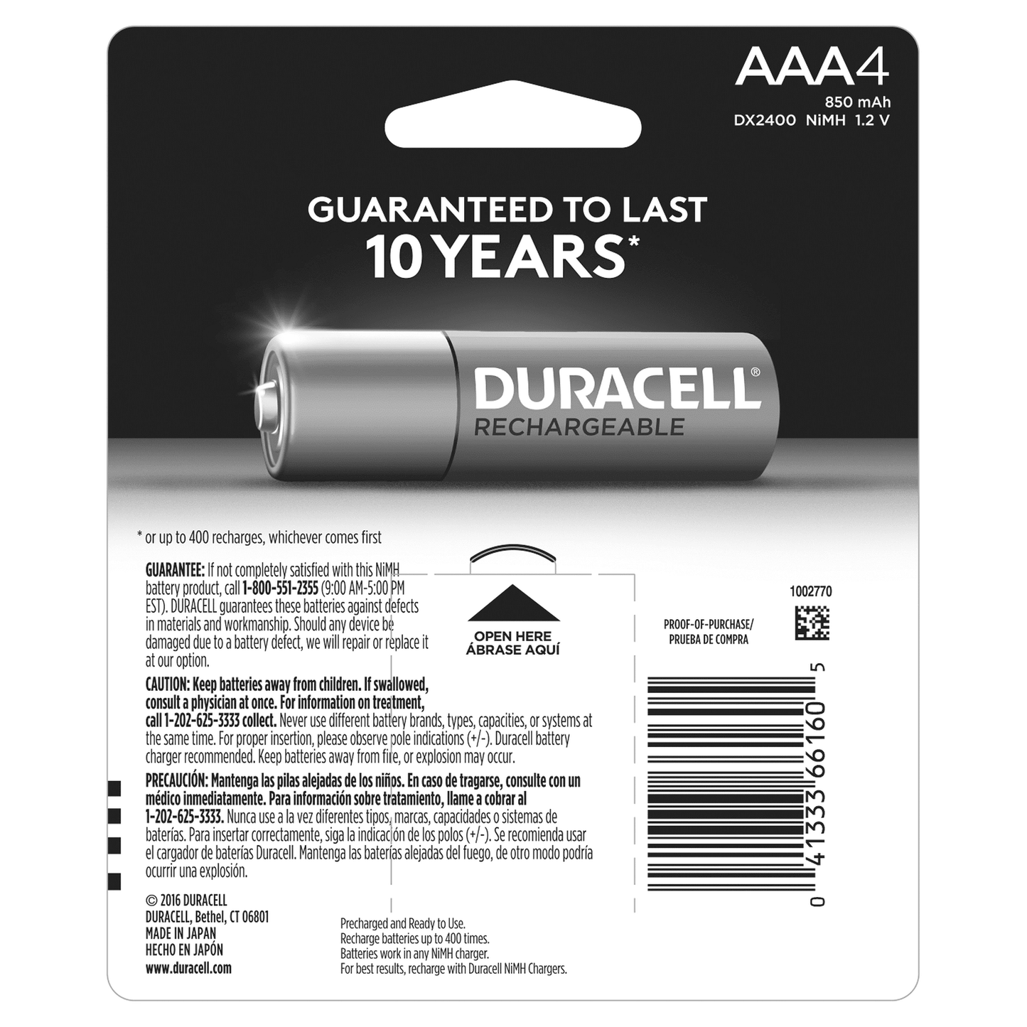 Duracell Rechargeable AAA Batteries, Pre-Charged 1.5V Triple A Battery, 4 Pack EasyOptionXY LLC