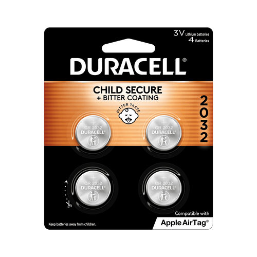 Duracell CR2032 3V Lithium Coin Battery with Child Safety Features, Compatible with Apple AirTag, Key Fob, Car Remote, Glucose Monitor, and other Devices, CR Lithium 3 Volt Cell (4 Count Pack) EasyOptionXY LLC