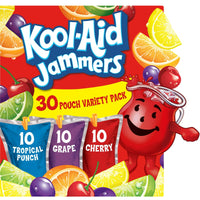 Kool Aid Jammers Variety Pack with Tropical Punch, Grape & Cherry Kids Drink, 30 Count Box, 6 fl oz Pouches 180 EasyOptionXY LLC