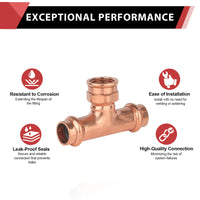 3/4" x 3/4" x 1/2" Copper Press x Press x Female Thread Tee (Lead Free) Plumbingsell