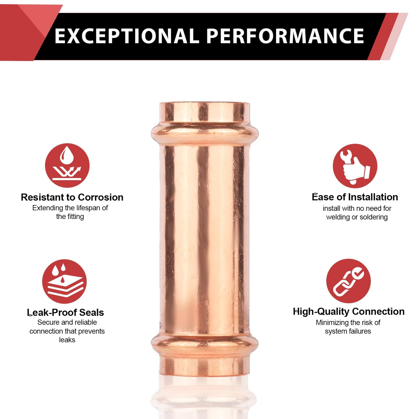 30 Pcs 1/2" Press Copper Extended Coupling (Lead Free)