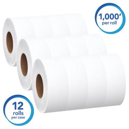 Scott Essential 100% Recycled Fiber JRT Bathroom Tissue for Business, Septic Safe, 2-Ply, White, 1000 ft, 12 Rolls/Carton EasyOptionXY LLC
