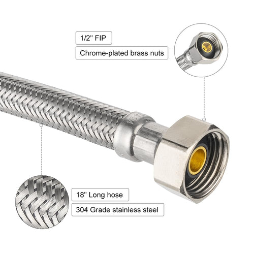 18" 1/2" Push x 1/2" FIP Faucet Hose Connector,1/4-Turn, Straight