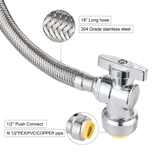 18" 1/2" Push x 1/2" FIP Faucet Hose Connector,1/4-Turn, Angle Plumbingsell