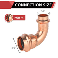3/4" x 1/2" Press Copper 90° Elbow (Lead Free)