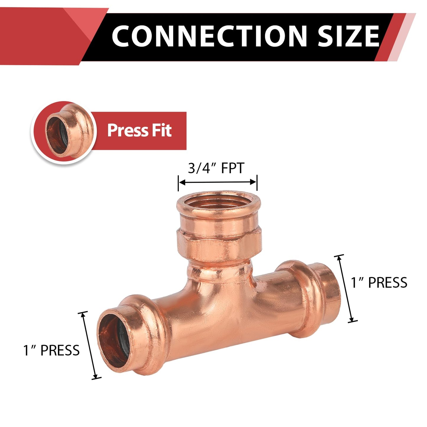 30 Pcs 1" x 1" x 3/4" Press x Press x Female Thread Copper Tee (Lead Free)
