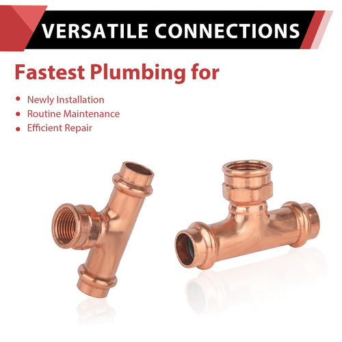 1/2" x 1/2" x 1/2" Copper Press x Press x Female Thread Tee (Lead Free)