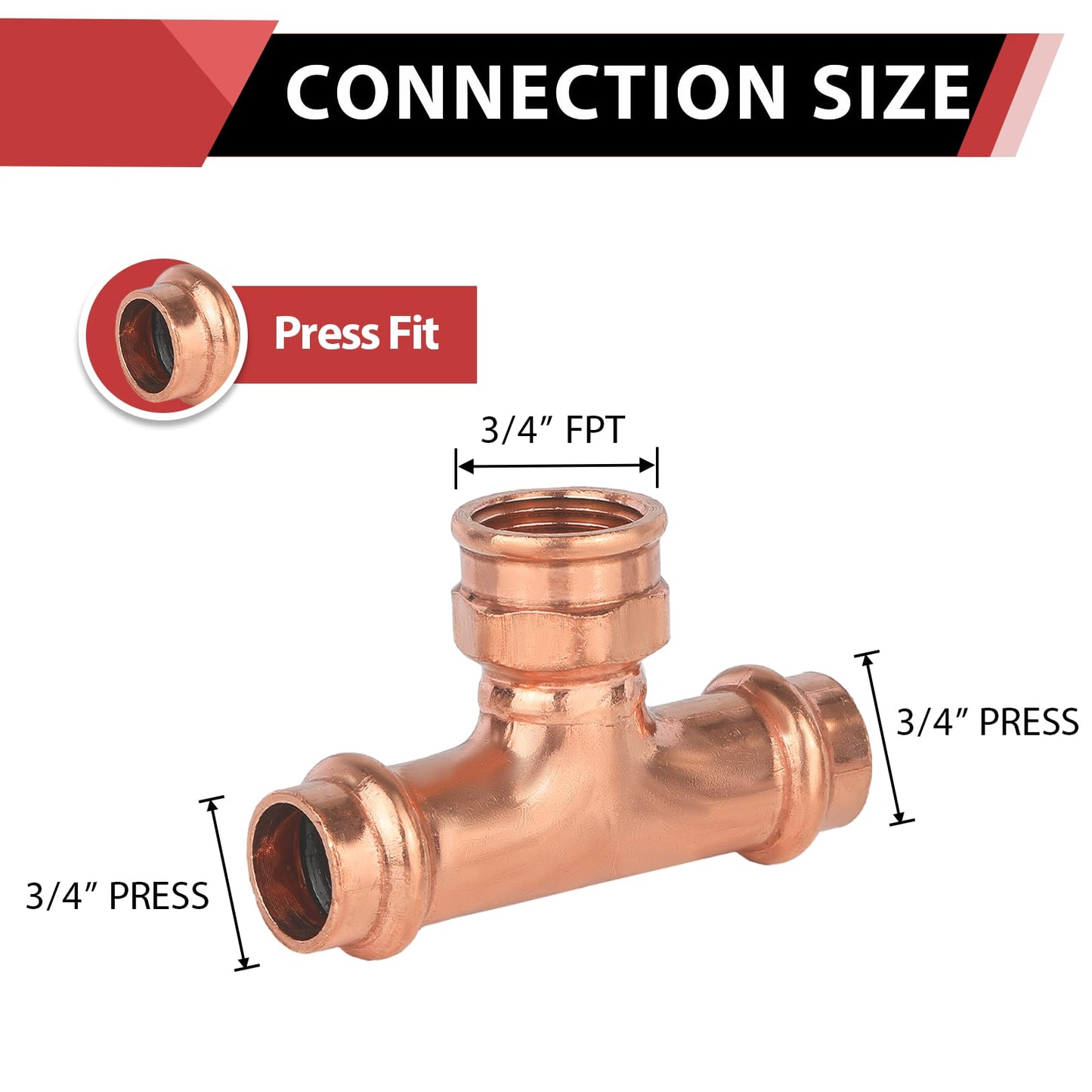 30 Pcs 3/4" x 3/4" x 3/4" Copper Press x Press x Female Thread Tee (Lead Free)
