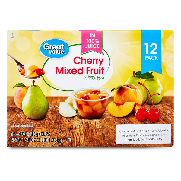 Great Value Cherry Mixed Fruit Cups in 100% Juice, 4 oz, 12 Count EasyOptionXY LLC