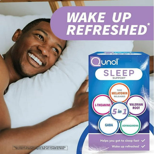 Qunol Sleep Support, 5 in 1 Non-Habit Forming Sleep Aid, Supplement with time-released Melatonin 5mg, Ashwagandha, GABA, Valerian Root, L-Theanine, 30ct Capsules EasyOptionXY LLC