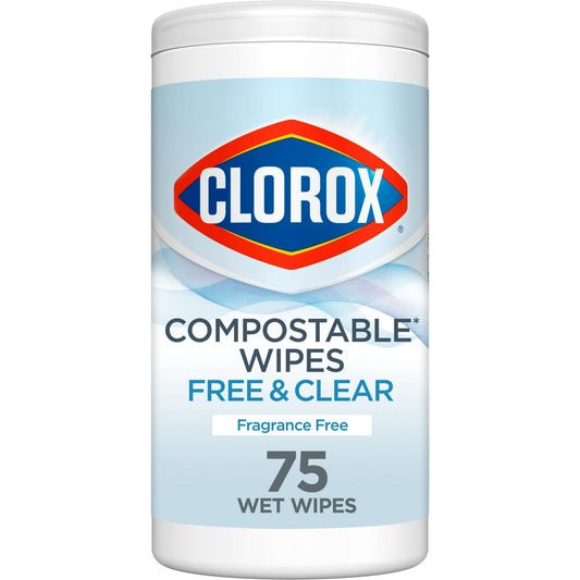 Clorox Free & Clear Compostable Cleaning Wipes, Fragrance Free, 75 Count EasyOptionXY LLC