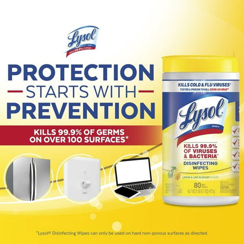 Lysol Disinfectant Wipes, Multi-Surface Antibacterial Cleaning Wipes, For Disinfecting and Cleaning, Lemon and Lime Blossom, 80 Count EasyOptionXY LLC
