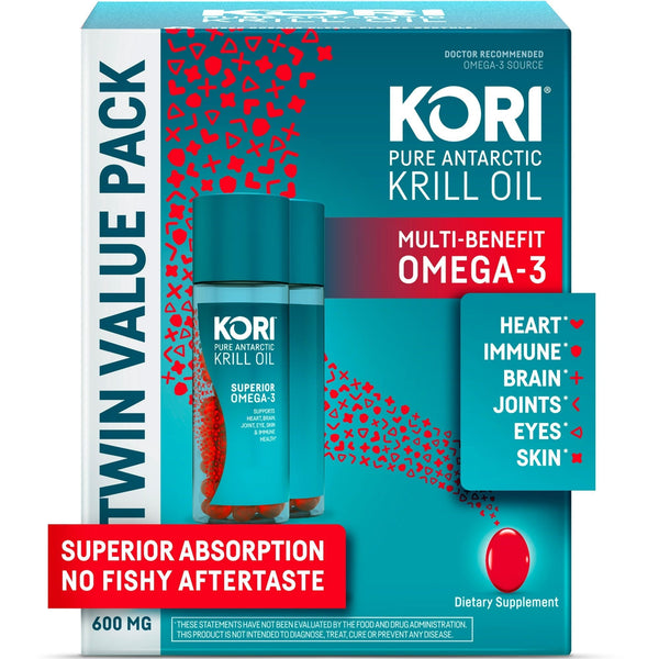Kori Krill Oil Omega-3 600mg, 120 Softgels | Superior Omega-3 Absorption vs Fish Oil | No Fishy Burps | Omega-3 Supplement for Heart, Brain, Joint, Eye, Skin & Immune Health EasyOptionXY LLC