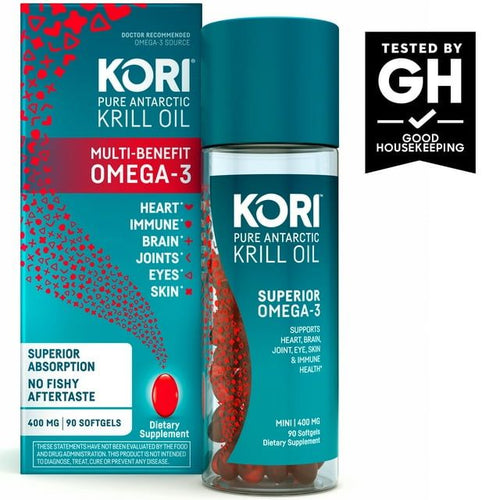 Kori Krill Oil Omega-3 400mg, 90 Softgels | Superior Omega-3 Absorption vs Fish Oil | No Fishy Burps | Omega-3 Supplement for Heart, Brain, Joint, Eye, Skin & Immune Health EasyOptionXY LLC