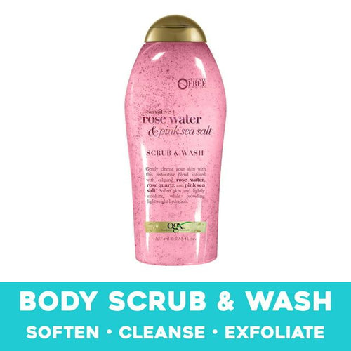 OGX Sensitive + Pink Sea Salt & Rosewater Sulfate-Free Soothing Body Scrub with Healing Rose Quartz, Gentle Exfoliating Daily Body Wash, 19.5 Fl Oz EasyOptionXY LLC