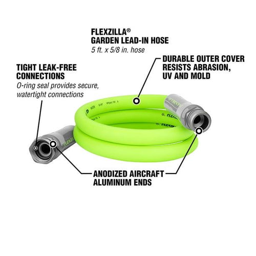 Flexzilla? Garden Lead-in Hose, 5/8" x 5', 3/4" - 11 1/2 GHT Fittings, ZillaGreen? EasyOptionXY LLC