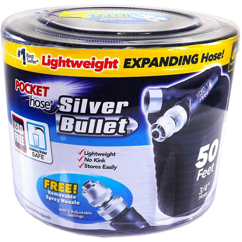 Pocket Hose Original Silver Bullet Water Hose by BulbHead - Expandable Garden Hose That Grows with Lead-Free Aluminum Connectors - Safe Drinking Water Hose (50 Feet) EasyOptionXY LLC