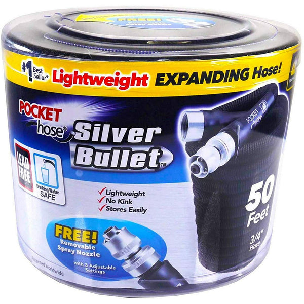 Pocket Hose Original Silver Bullet Water Hose by BulbHead - Expandable Garden Hose That Grows with Lead-Free Aluminum Connectors - Safe Drinking Water Hose (50 Feet) EasyOptionXY LLC