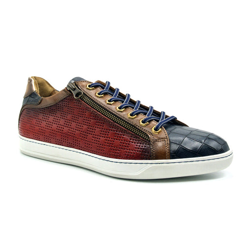 Zelli Italia 65-209-RED BREZZA Calfskin & Embossed Crocodile Sneaker, Red