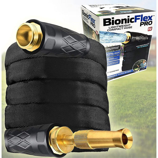 Bionic Flex Pro 100' Garden Hose Heavy Duty, Lightweight Weatherproof Garden Water Hose, Brass Fittings, Adjustable Brass Spraying and Shooting Nozzle, Kink Free Hose, 500 PSI Tear Resistant- 100ft. EasyOptionXY LLC