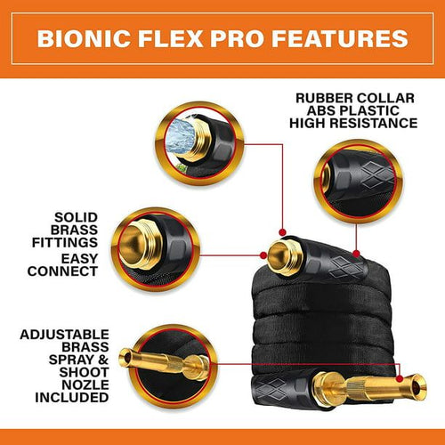 Bionic Flex Pro 100' Garden Hose Heavy Duty, Lightweight Weatherproof Garden Water Hose, Brass Fittings, Adjustable Brass Spraying and Shooting Nozzle, Kink Free Hose, 500 PSI Tear Resistant- 100ft. EasyOptionXY LLC