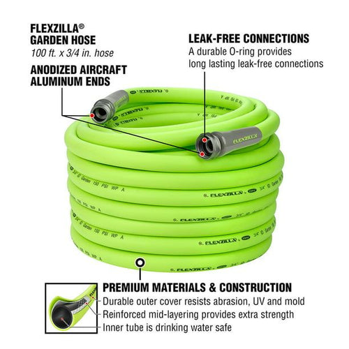 Flexzilla? Garden Hose, 3/4" x 100', 3/4" - 11 1/2 GHT Fittings, Flexible Hybrid Polymer, ZillaGreen? EasyOptionXY LLC