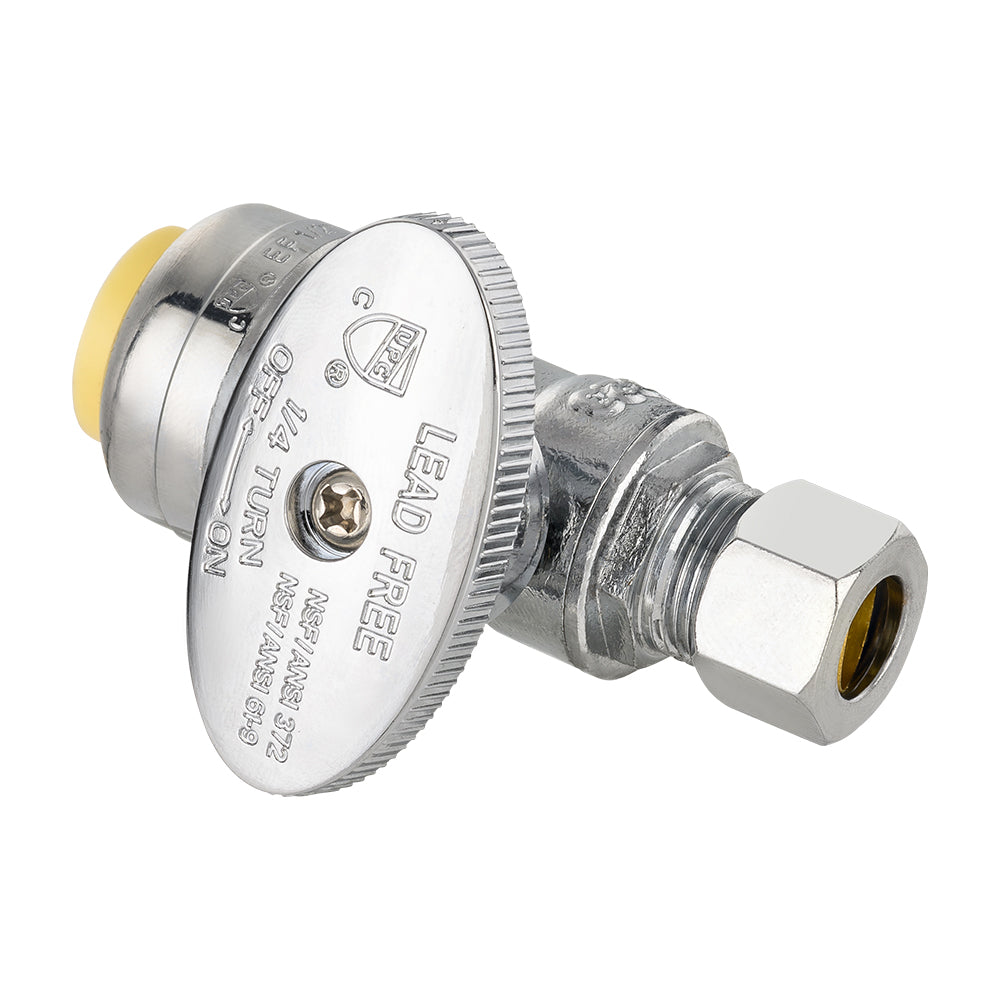 1/2" Push Connect x 3/8" OD Push Fit Straight Stop Valve, 1/4 Turn (Lead Free)