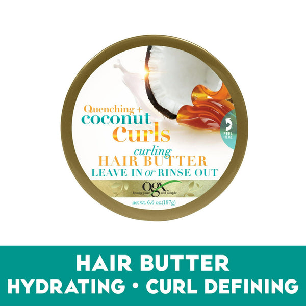 OGX Quenching + Coconut Curls Curling Hair Butter, Deep Moisture Leave-In Hair Mask, 6.6 oz EasyOptionXY LLC
