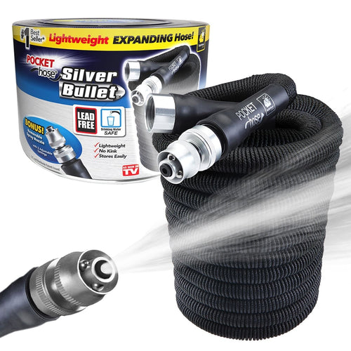 Pocket Hose Original Silver Bullet Water Hose by BulbHead Expandable Garden Hose That Grows with Lead-Free Aluminum Connectors Safe Drinking Water Hose (100 Feet) EasyOptionXY LLC