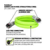 Flexzilla Garden Lead-in Hose, 5/8" x 5', Female/Female 3/4" - 11 1/2 GHT Fittings EasyOptionXY LLC