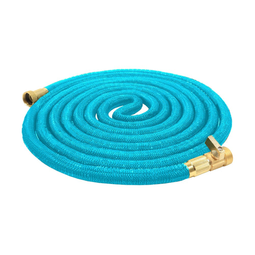 Aqua Joe Kink-Free 50-Foot Expandable Garden Hoses W/ Heavy-Duty Brass Valve & Flow Control Shut-off, 5/8-inch (Light Blue) EasyOptionXY LLC