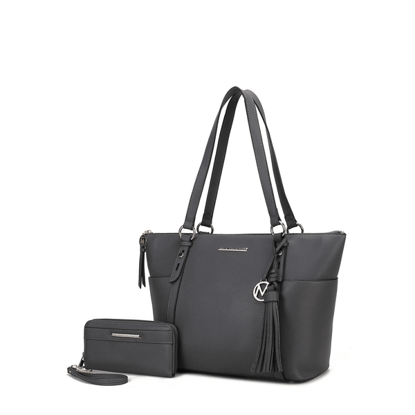 MKF Collection Women's Gloria Faux Leather Tote Bag and Wallet Set, 2-Piece, (Color Charcoal) EasyOptionXY LLC