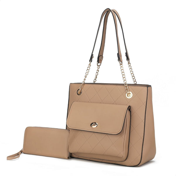 MKF Collection Jenna Shoulder Handbag by Mia k and Wallet- 2 pieces ( Color Apricot) EasyOptionXY LLC