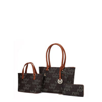 MKF Collection Lady 3Pcs Tote Bag, Pouch & Wallet Purse Set for Women's, Faux Leather Top ( Color Brown) EasyOptionXY LLC