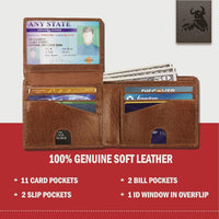 RFID Bifold Leather Wallet For Men with Flip Up ID in Vintage Buffalo Brown EasyOptionXY LLC