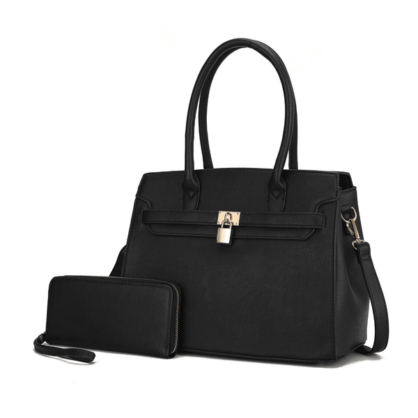 MKF Collection Bruna Satchel Handbag with a Matching Wallet by Mia K -2 pieces set (Color Black) EasyOptionXY LLC