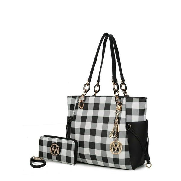 MKF Collection Yale Checkered Tote Handbag with Wallet by Mia K.(Color Black) EasyOptionXY LLC