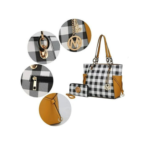 MKF Collection Yale Checkered Tote Handbag with Wallet by Mia K.(Color Black) EasyOptionXY LLC